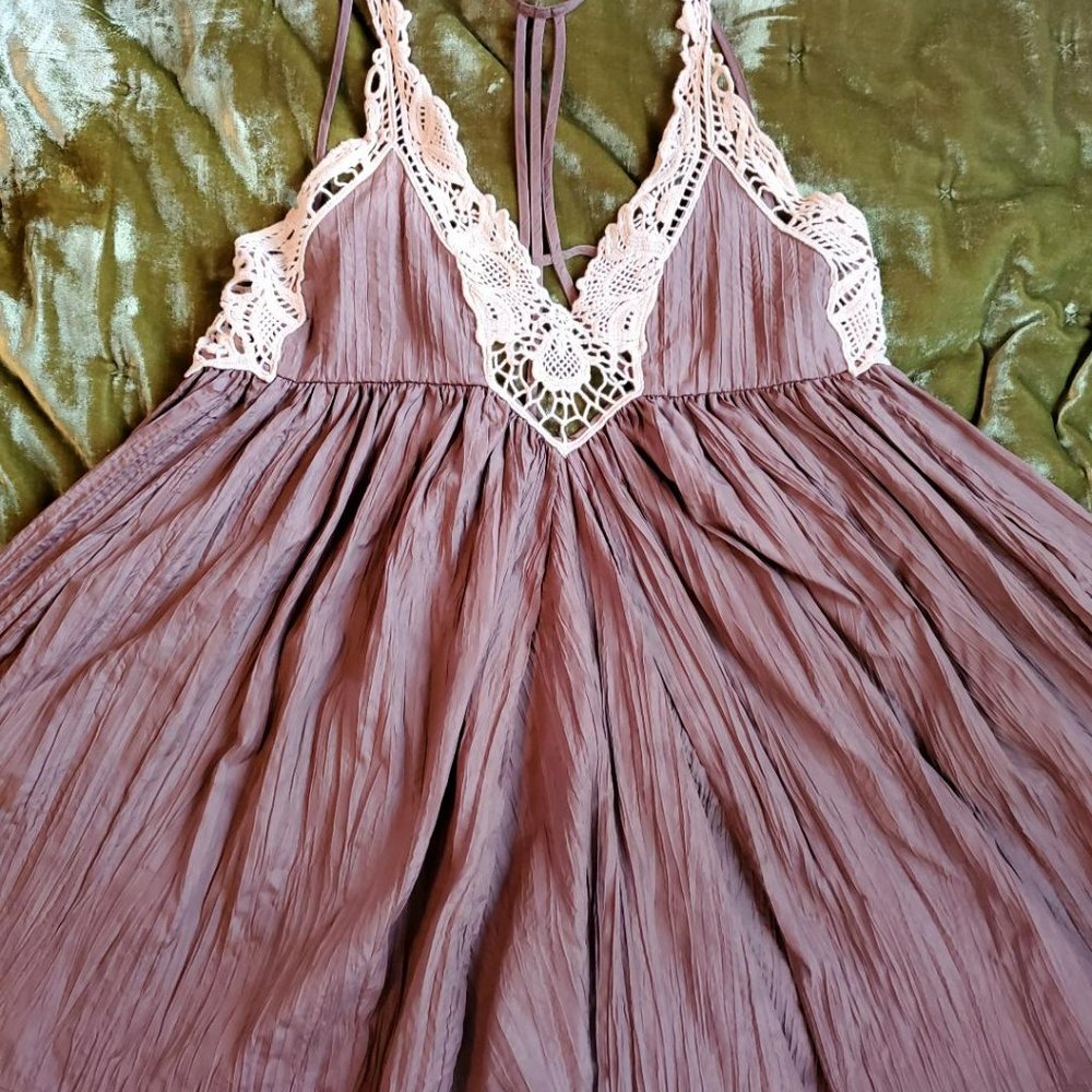 Free People BohoBabydoll Tunic Crochet Swing Dress